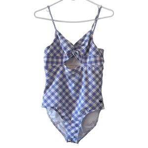 Abercrombie Kids Blue Gingham One-Piece Swimsuit with Front Knot Size 15/16